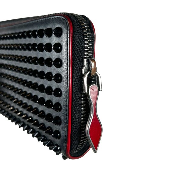 Christian Louboutin Calfskin Panettone Spiked Zip Around Wallet Black - Picture 2 of 4